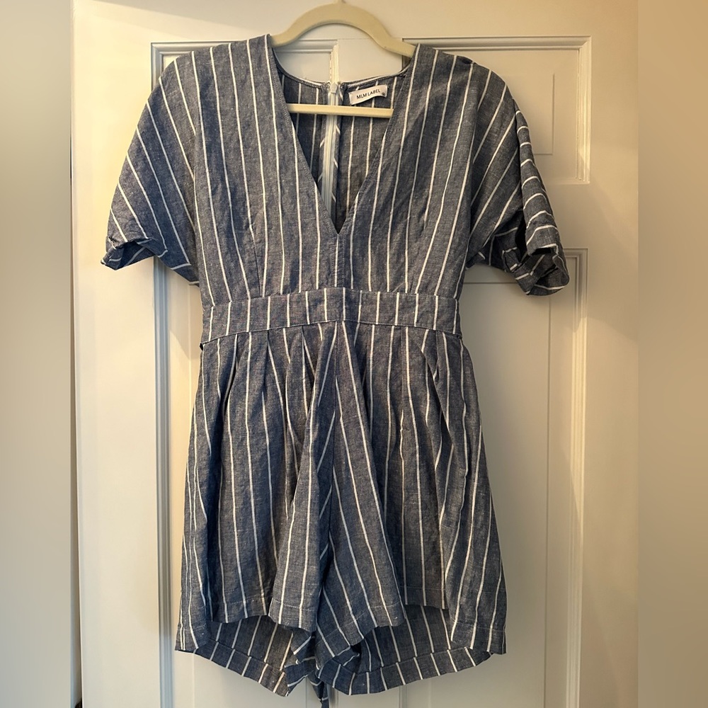 Blue & white linen jumpsuit